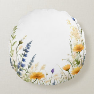 Dainty Beauty: Willowy Wildflower And Grasses, Round Cushion