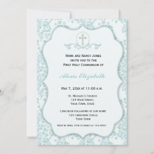 Dainty Blue Floral Religious Invitation
