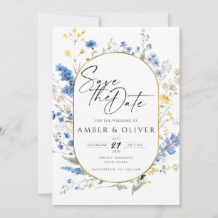 Dainty Blue Flowers Wild Floral Boho Save The Date Invitation