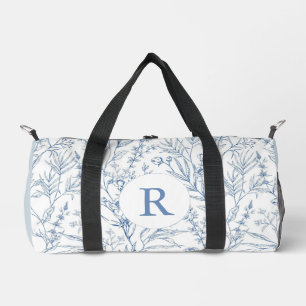 Dainty Blue & White Floral Monogram Duffel Bag