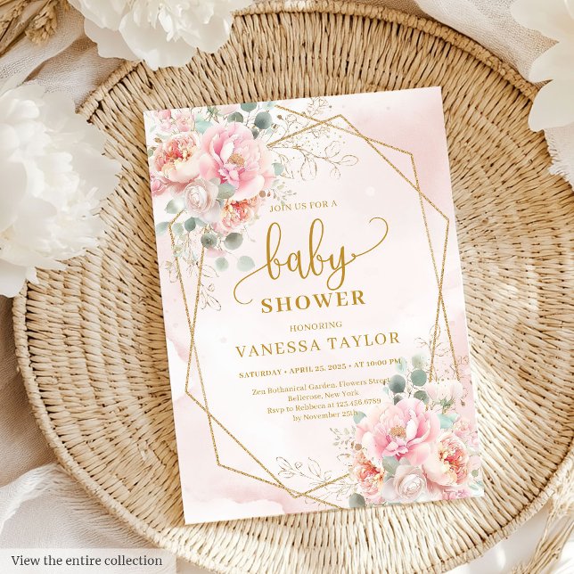 Dainty blush pink floral girl baby shower invite (Dainty blush pink floral girl baby shower party invitation)