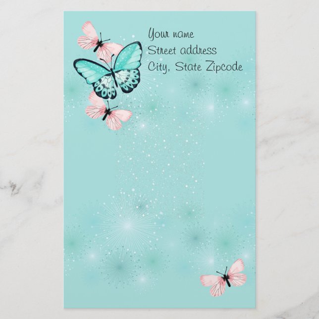 Dainty Butterflies Personalised Stationery (Front)