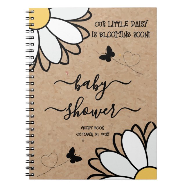 Dainty Daisy Minimalist Craft Baby Shower Notebook (Front)
