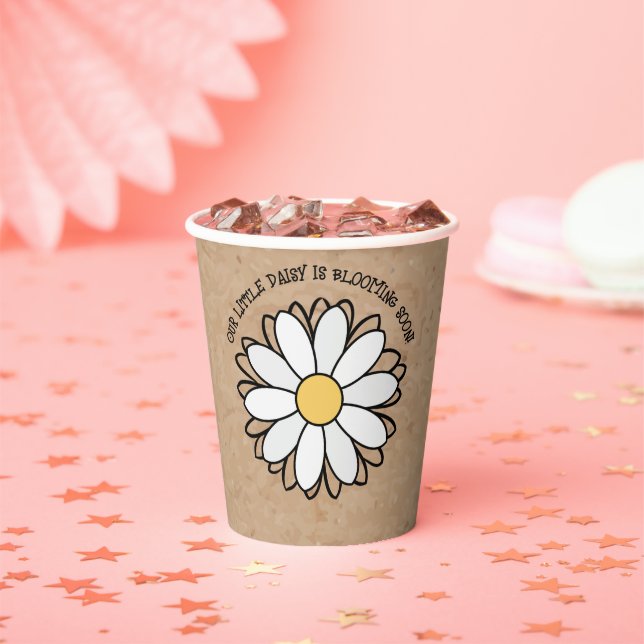 Dainty Daisy Minimalist Craft Baby Shower Paper Cups (Insitu)