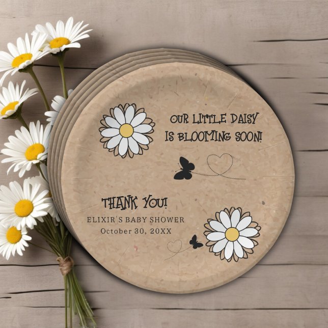 Dainty Daisy Minimalist Craft Baby Shower Paper Plate (Creator Uploaded)