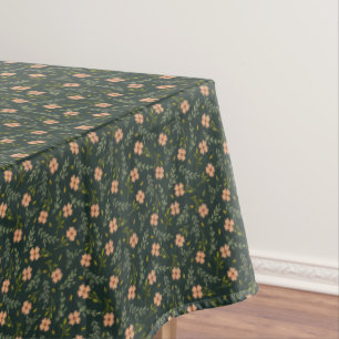 Dainty Ditsy Watercolor Floral Dark Green Pattern Tablecloth
