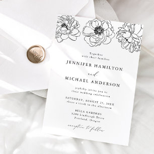 Dainty Floral Black and White Wedding Invitation