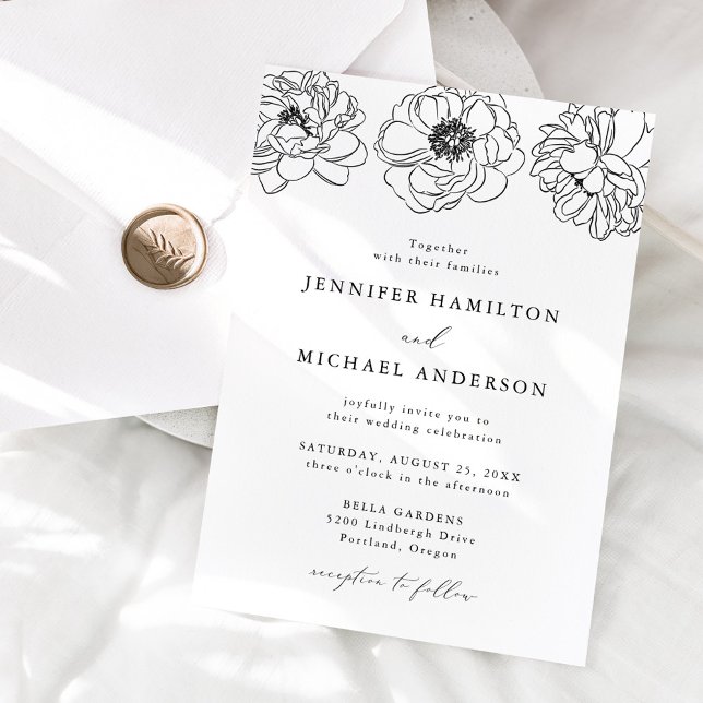 Dainty Floral Black and White Wedding Invitation (Creator Uploaded)