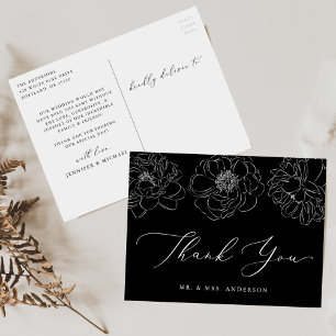 Dainty Floral Black and White Wedding Thank You Postcard
