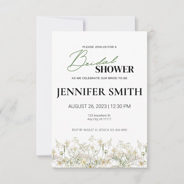 Dainty Floral Bridal Shower Invitation - Low Trim (Front)