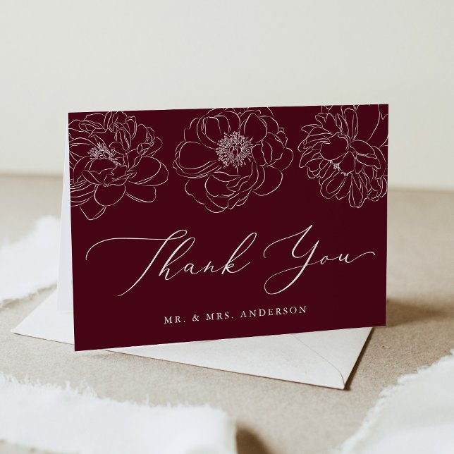 Dainty Floral Burgundy Wedding Thank You Card (Creator Uploaded)