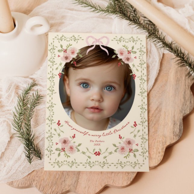 Dainty Floral Christmas Photo Holiday Card (Creator Uploaded)
