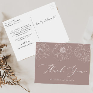 Dainty Floral Mauve Wedding Thank You Postcard