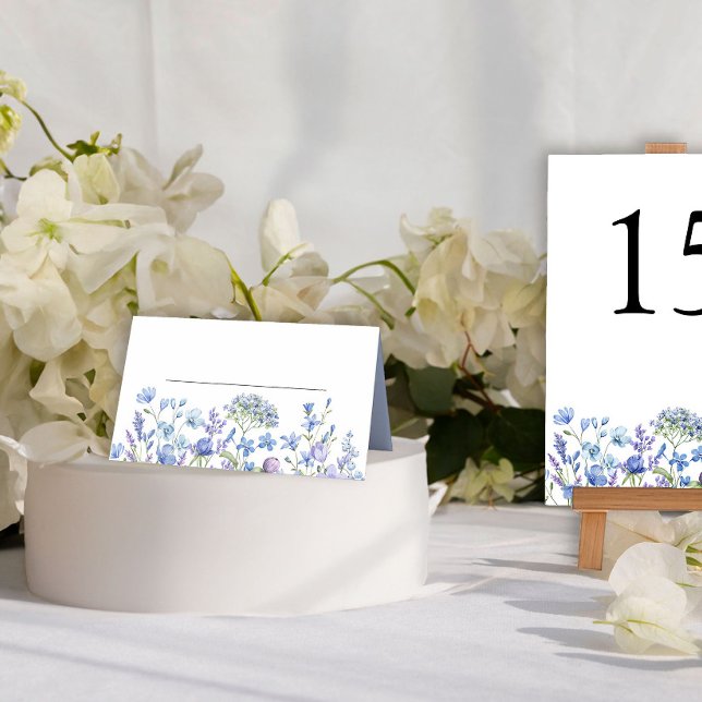 Dainty Floral Periwinkle Wildflower Wedding Table Place Card (Wedding Table Place Card from my Lilac + Periwinkle Wildflower Wedding Collection)