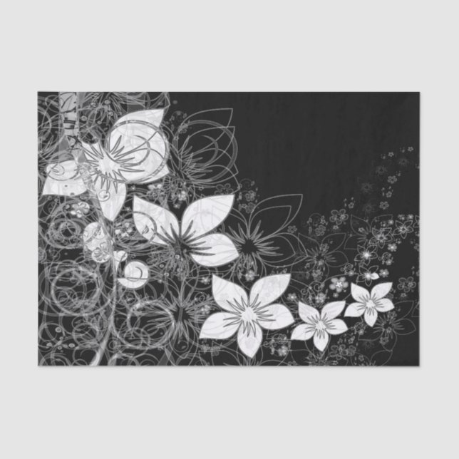 Dainty Floral Scroll on Black Tissue Paper (Front)