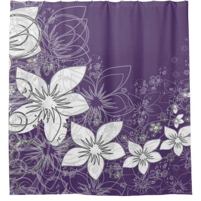 Dainty Floral Scroll on Plum  Shower Curtain (Front)