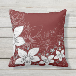 Dainty Floral Scroll on Red Cushion