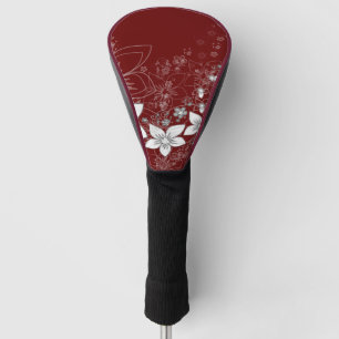 Dainty Floral Scroll on Red Golf Head Cover