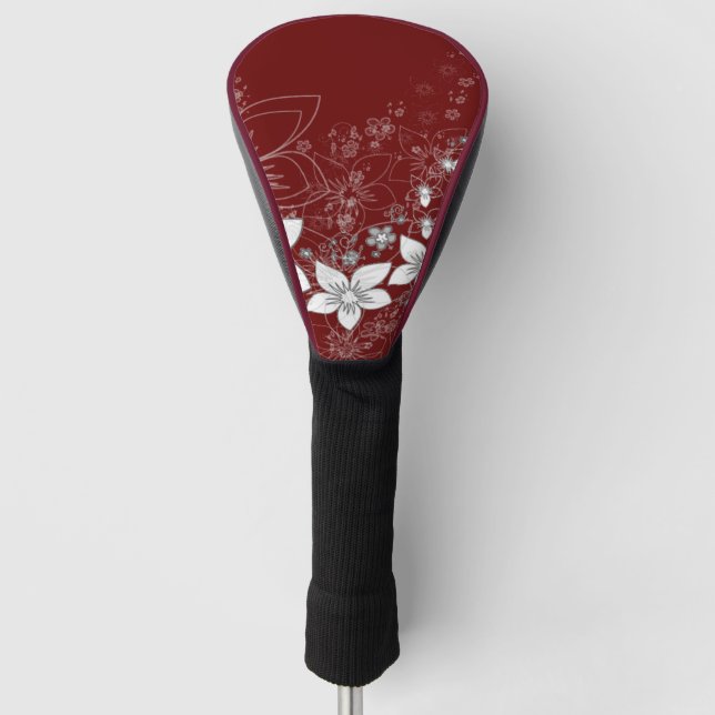 Dainty Floral Scroll on Red Golf Head Cover (Front)