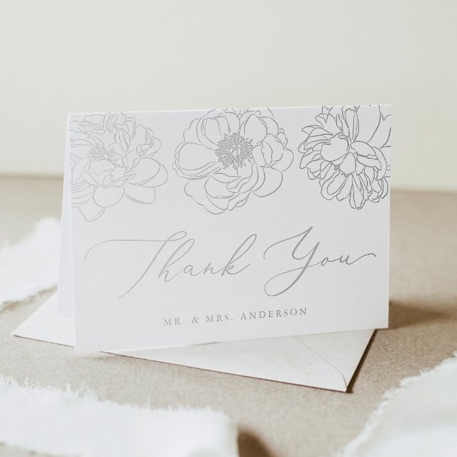 Dainty Floral Silver Foil Wedding Thank You Card (Creator Uploaded)