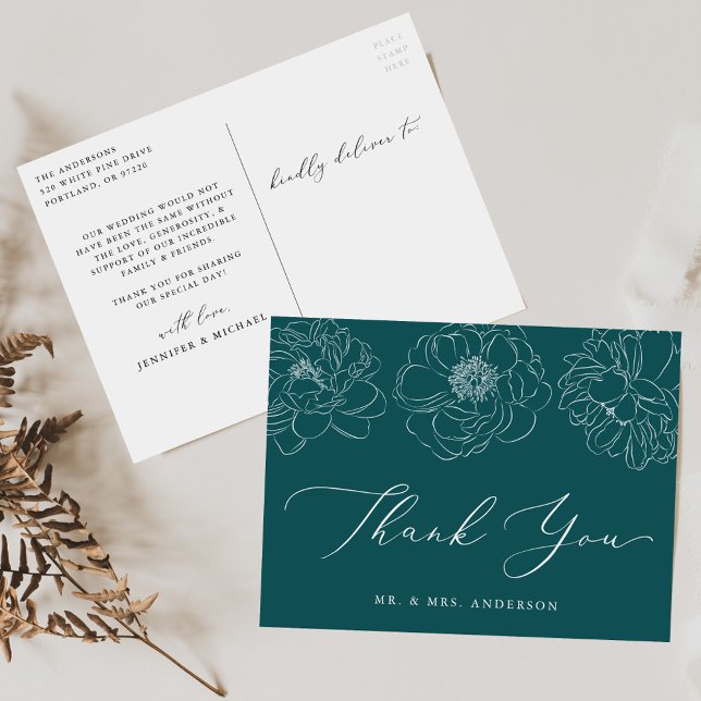 Dainty Floral Teal Wedding Thank You Postcard (Creator Uploaded)