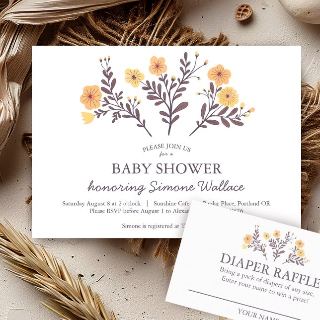 Dainty Florals Elegant Chic CUSTOM BABY SHOWER Invitation (Dainty Golden Florals Elegant Chic CUSTOM BABY SHOWER Invitation -also matching enclosure & thx card)