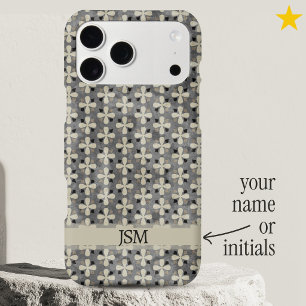 Dainty Grey Black Flowers Dots Pattern Custom Name