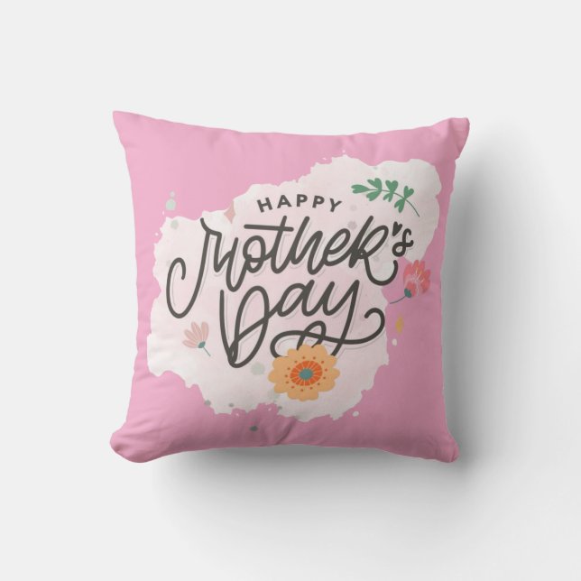 Dainty Happy Mother's Day Script Calligraphy Greet Cushion (Front)