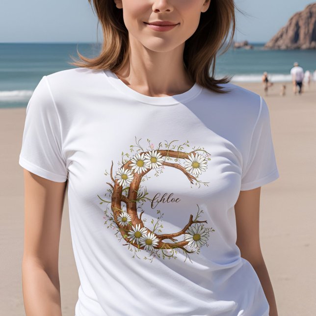 Dainty Monogram C: Floral & Vines Personalizable T-Shirt (Creator Uploaded)