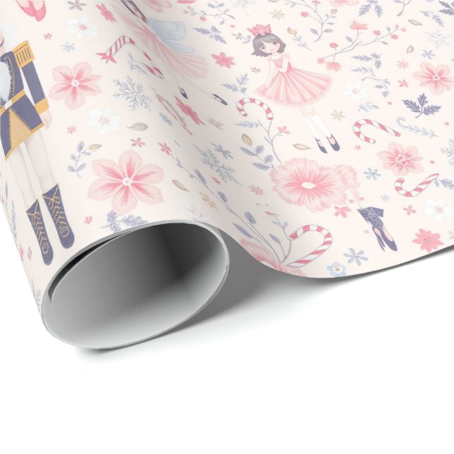 Dainty Nutcracker Ballet Soft  Pastel Pink Wrapping Paper (Roll Corner)