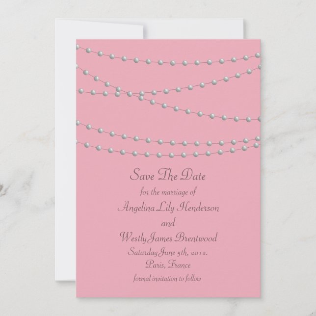 Dainty Pearls on Pink Save the Date (Front)