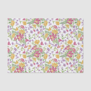 Dainty Pink and Yellow Flowers on White Decoupage Tissue Paper