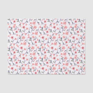 Dainty Pink Flower VInes on White Decoupage Tissue Paper