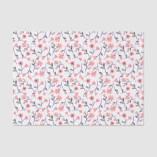 Dainty Pink Flower VInes on White Decoupage Tissue Paper