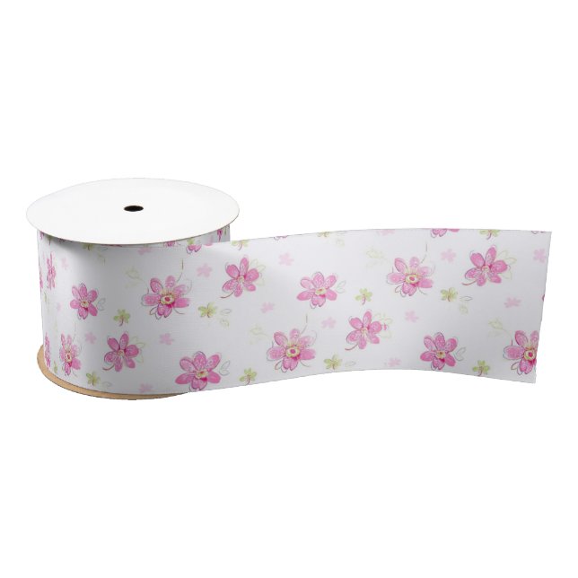 Dainty Pink Posies Satin Ribbon (Spool)