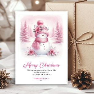 Dainty pink snowman kids greeting card editable