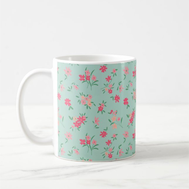 Dainty Pink Tiny Flowers Coffee Mug (Left)
