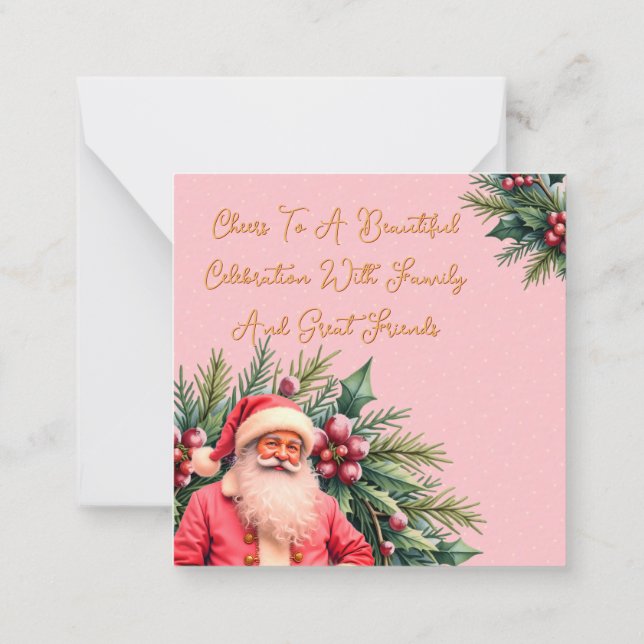 Dainty Pink Vintage Santa Card (Back)