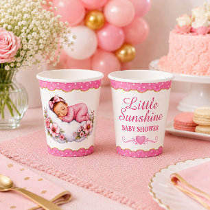 Dainty Pink Watercolor Floral Little Sunshine Paper Cups