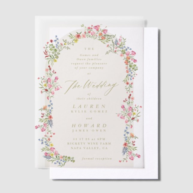 dainty romantic floral arch spring garden wedding vellum invitations (Offset)
