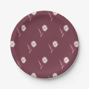 Dainty Scattered Aster Botanical Deep Burgundy Paper Plate