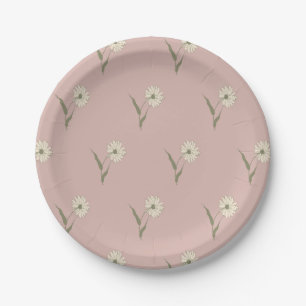 Dainty Scattered Aster Botanical Dusty Pink Paper Plate