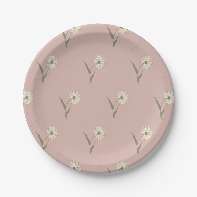 Dainty Scattered Aster Botanical | Dusty Pink Paper Plate (Front)