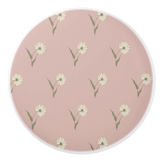 Dainty Scattered Aster Floral | Dusty Pink Ceramic Knob (Front)