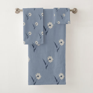 Dainty Scattered Aster Floral Faded Blue Bath Towel Set