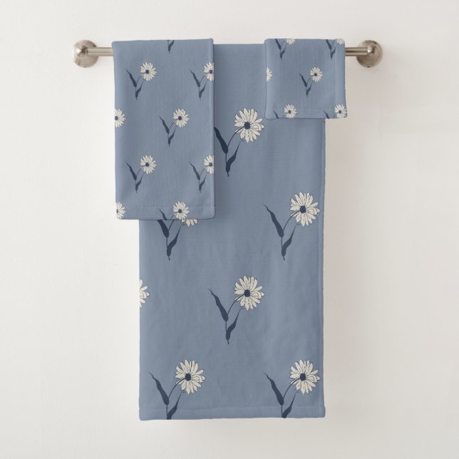 Dainty Scattered Aster Floral | Faded Blue Bath Towel Set (Insitu)