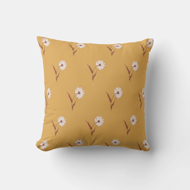 Dainty Scattered Aster Wildflower | Muted Mustard Cushion (Front)