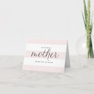 Dainty Script & Pink Stripes Mum Wedding Thank You Card