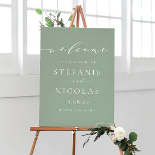 Dainty Script Sage Green Wedding Welcome Poster