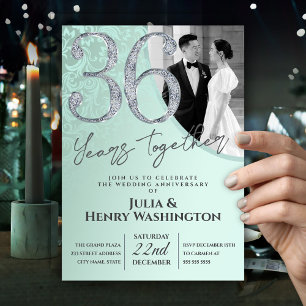Dainty Soft Mint Green 36th Wedding Anniversary   Invitation